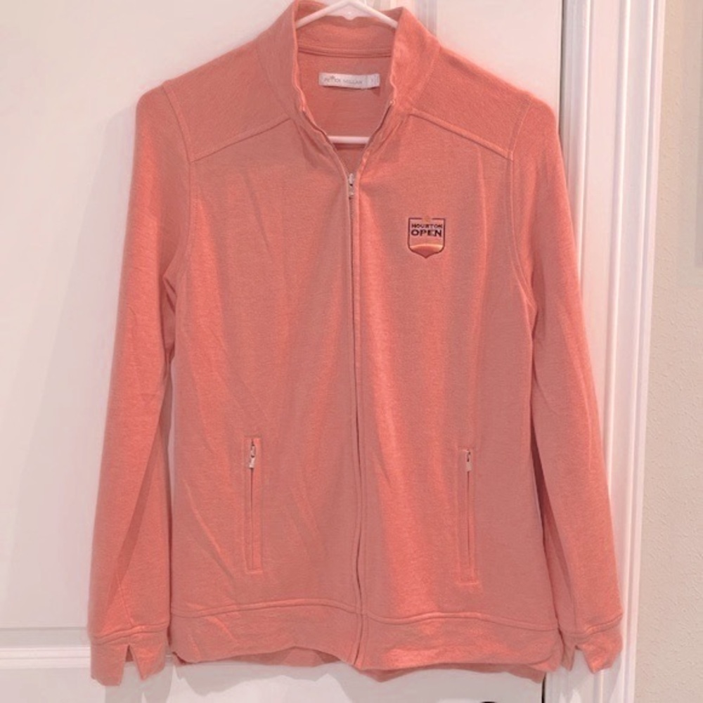 Peter Millar Houston Open Golf Orange Full Zip Sweatshirt Size Small